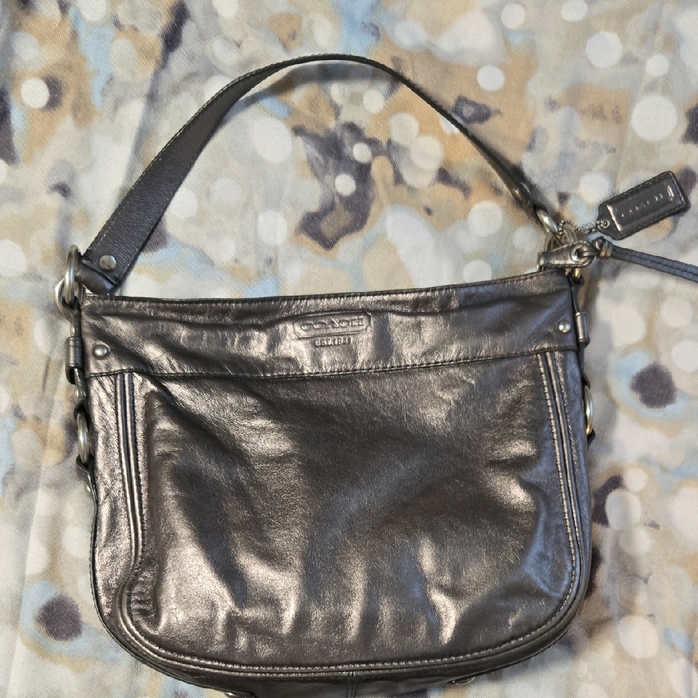 Coach Zoe Hobo Metalic Silver Shoulder Bag